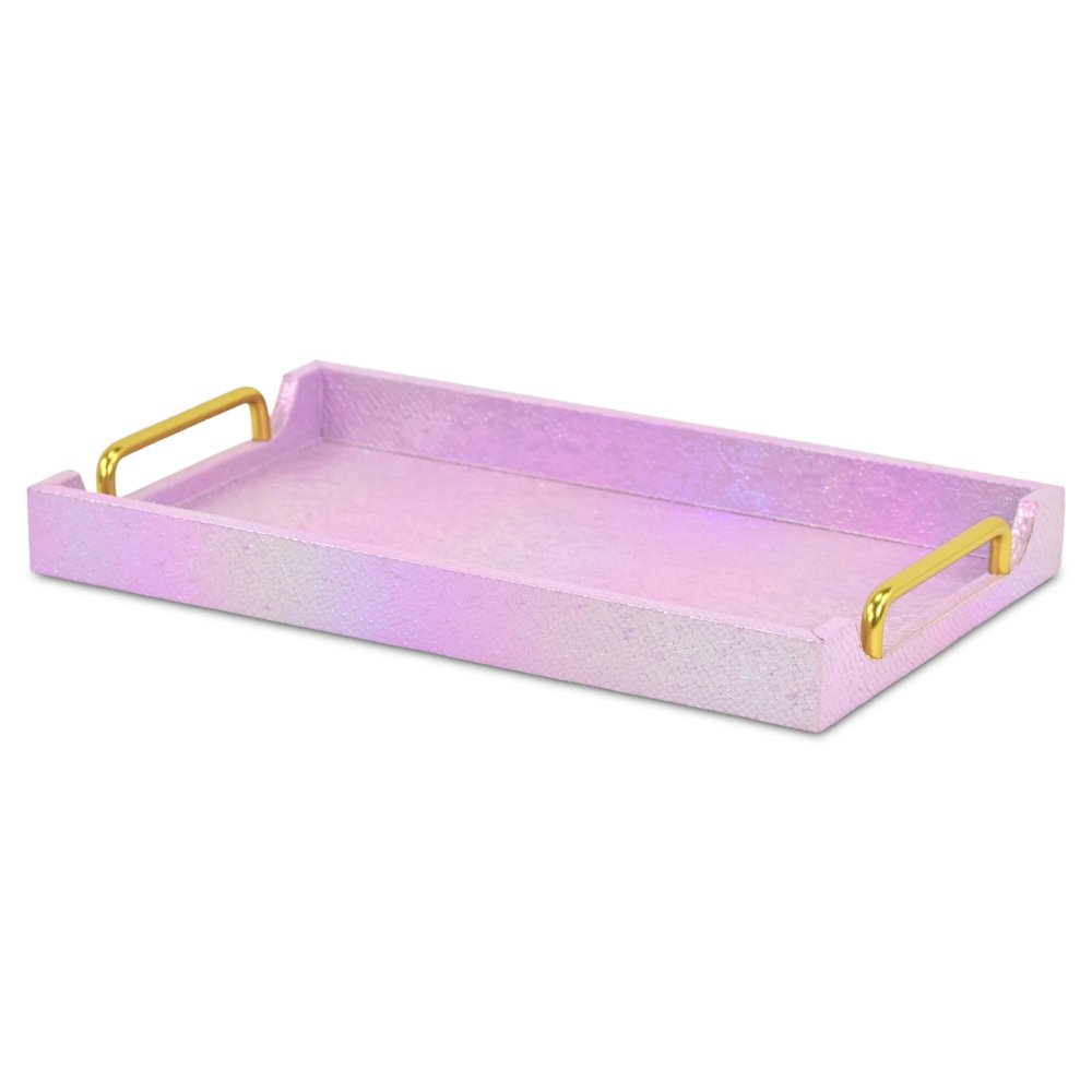 16" Pink Faux Shagreen Serving Tray With Handles HomeRoots