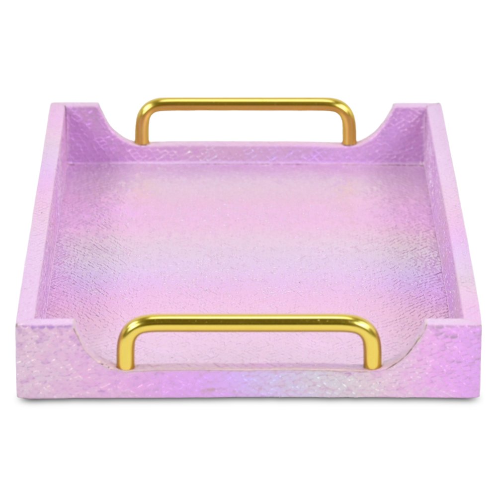16" Pink Faux Shagreen Serving Tray With Handles HomeRoots