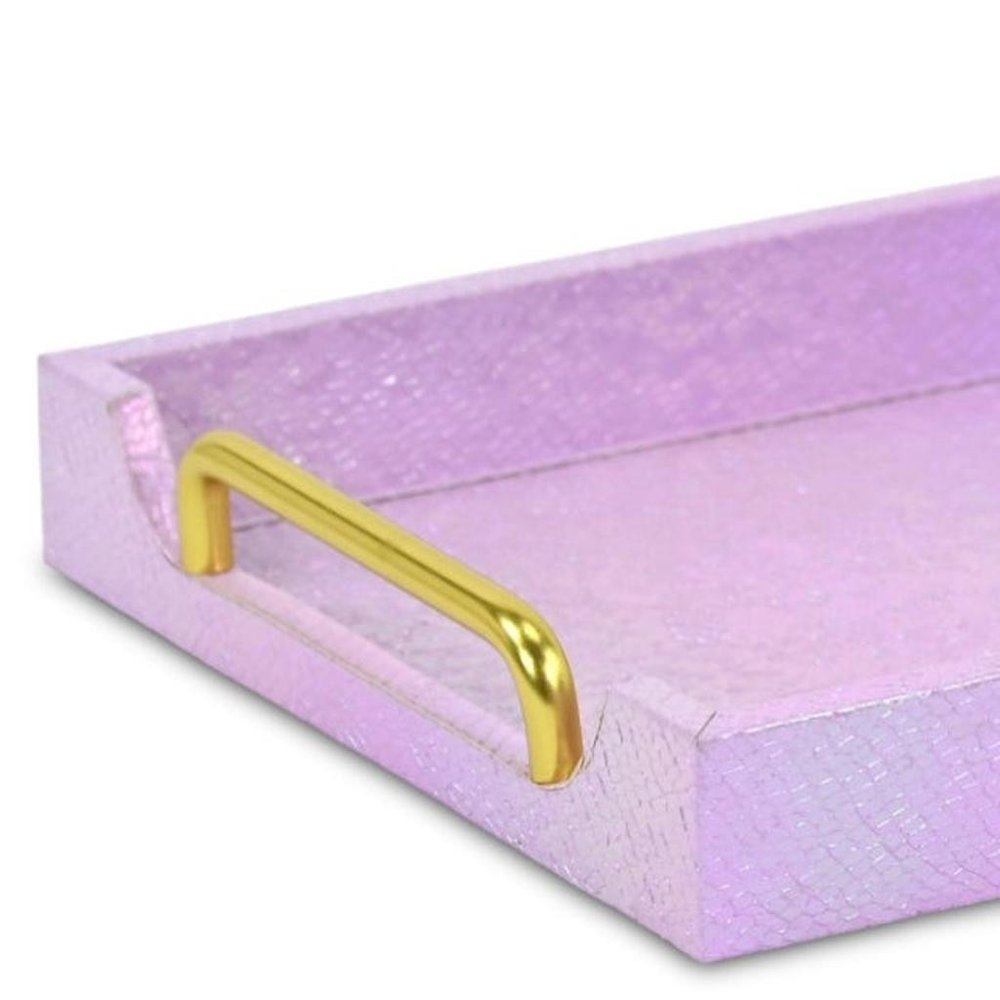 16" Pink Faux Shagreen Serving Tray With Handles HomeRoots