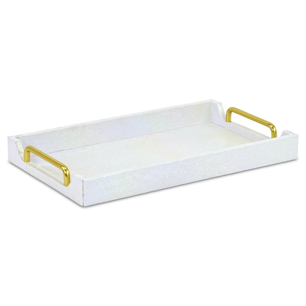 16" White Faux Shagreen Serving Tray With Handles — view 1