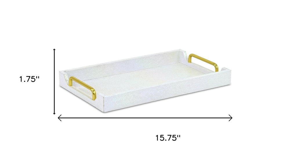 16" White Faux Shagreen Serving Tray With Handles HomeRoots