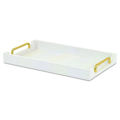 16" White Faux Shagreen Serving Tray With Handles HomeRoots