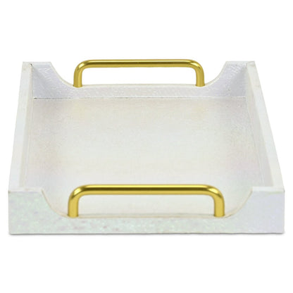 16" White Faux Shagreen Serving Tray With Handles HomeRoots