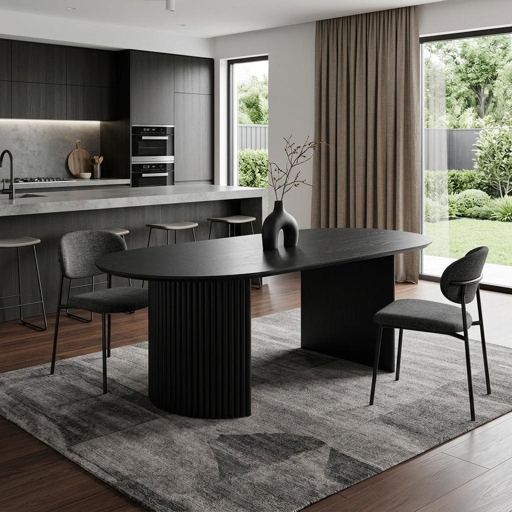 67" Black Wood Double Pedestal Base Oval Dining Table HomeRoots