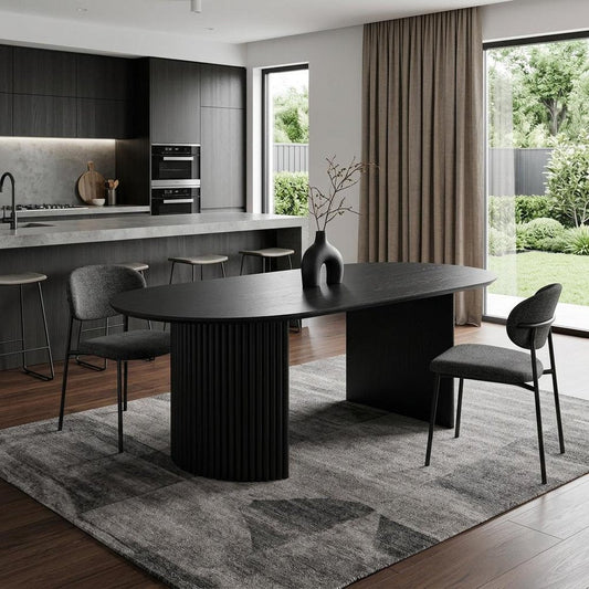 67" Black Wood Double Pedestal Base Oval Dining Table