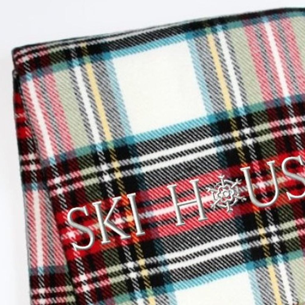 55" X 70" Black Red And White Plaid Cotton Blend Ski House Embroidered Throw Blanket with Fringe HomeRoots