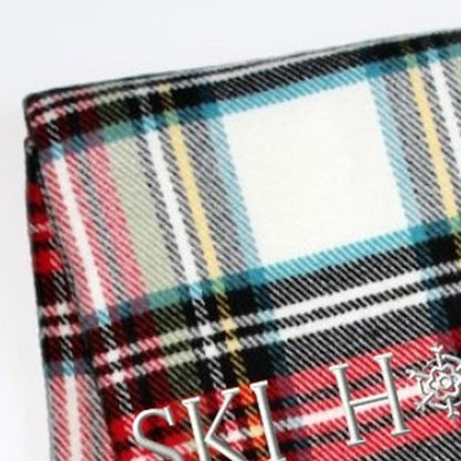 55" X 70" Black Red And White Plaid Cotton Blend Ski House Embroidered Throw Blanket with Fringe HomeRoots