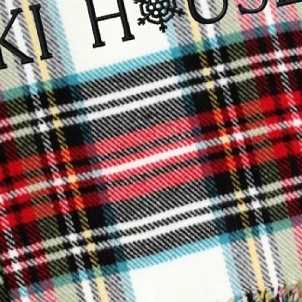 55" X 70" Black Red And White Plaid Cotton Blend Ski House Embroidered Throw Blanket with Fringe HomeRoots