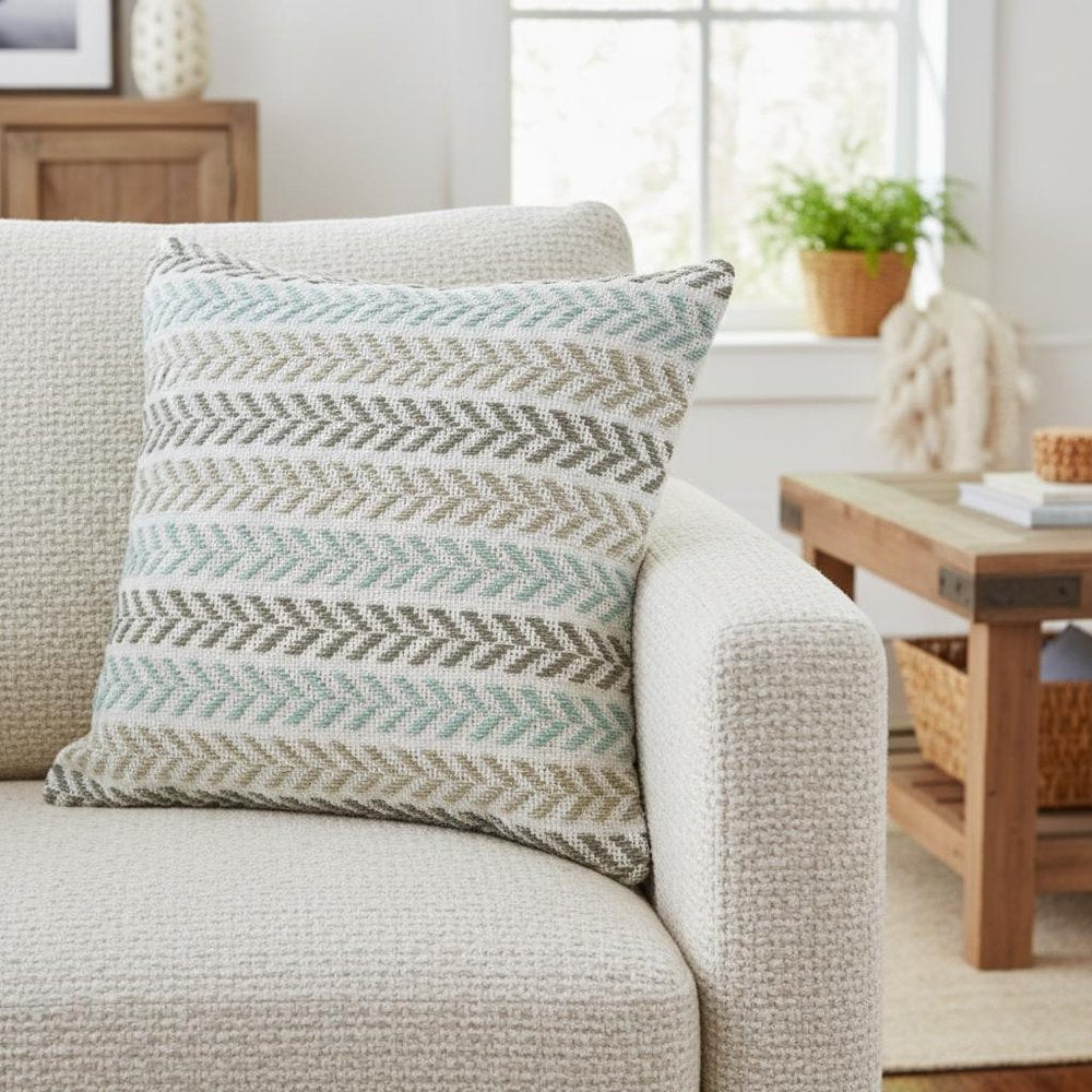 18" Gray And Blue Beach Chevron Cotton Throw Pillow Cover — view 3