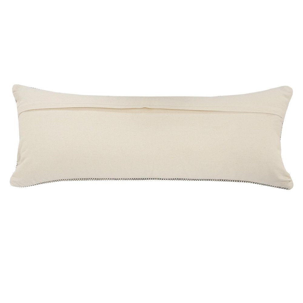 14" X 36" Black And Cream Lumbar Geometric Cotton Throw Pillow Cover with Fringe And Texture — view 3