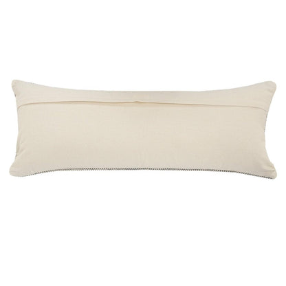 14" X 36" Black And Cream Lumbar Geometric Cotton Throw Pillow Cover with Fringe And Texture