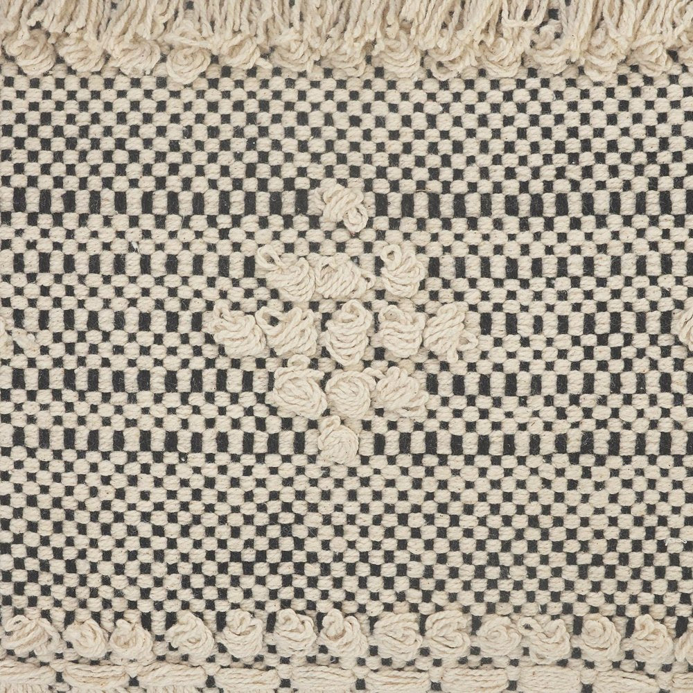 14" X 36" Black And Cream Lumbar Geometric Cotton Throw Pillow Cover with Fringe And Texture — view 4