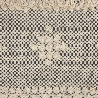 14" X 36" Black And Cream Lumbar Geometric Cotton Throw Pillow Cover with Fringe And Texture