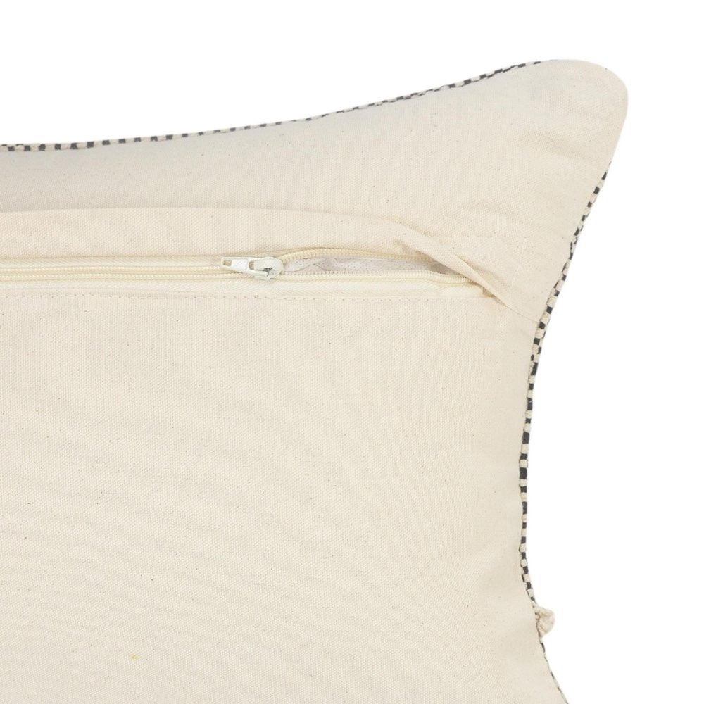 20" Black And Cream Geometric Cotton Throw Pillow Cover with Fringe And Texture — view 4