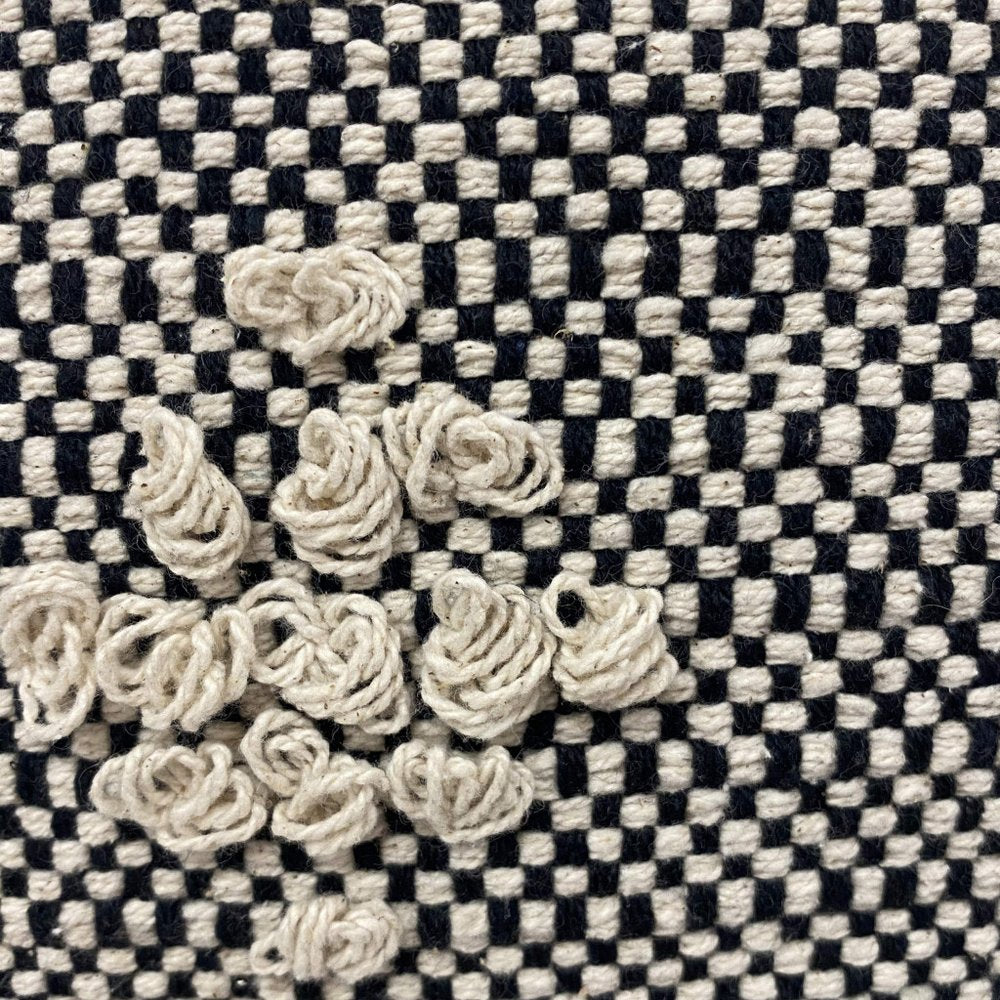 20" Black And Cream Geometric Cotton Throw Pillow Cover with Fringe And Texture — view 5