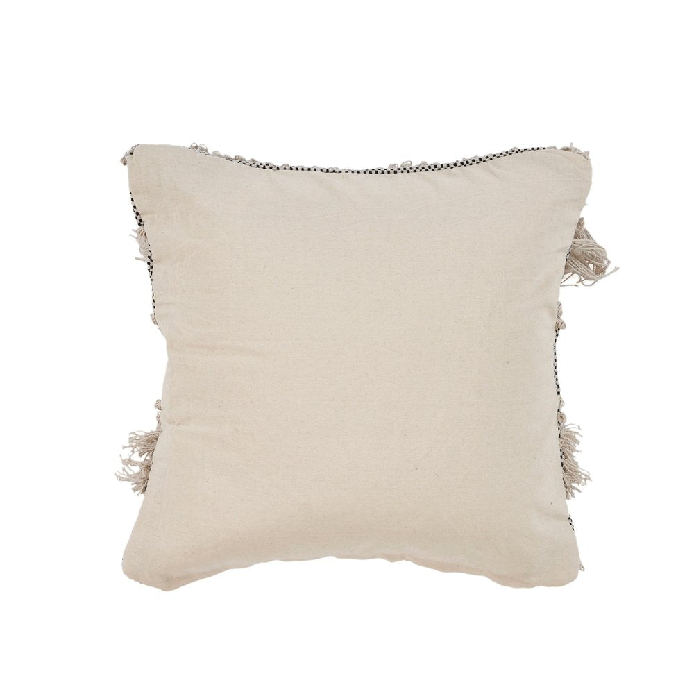 20" Beige And Black Striped Cotton Throw Pillow Cover with Fringe And Texture — view 4