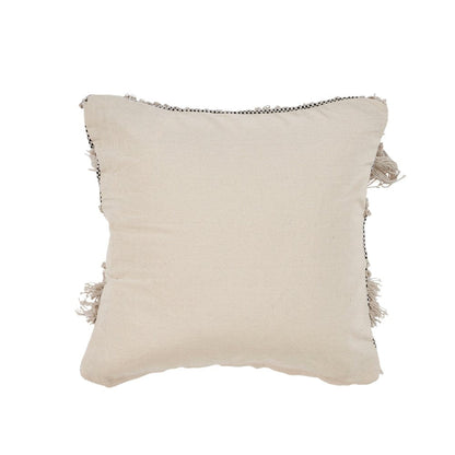 20" Beige And Black Striped Cotton Throw Pillow Cover with Fringe And Texture