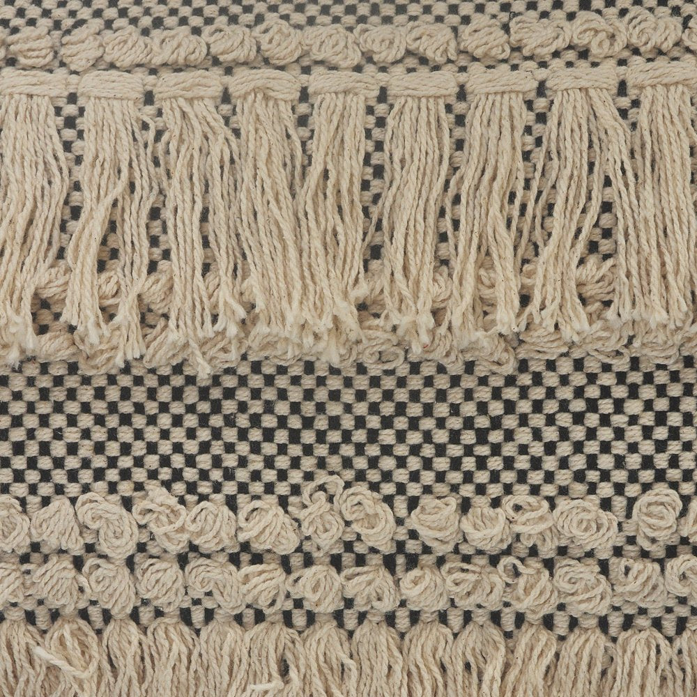 20" Beige And Black Striped Cotton Throw Pillow Cover with Fringe And Texture — view 5