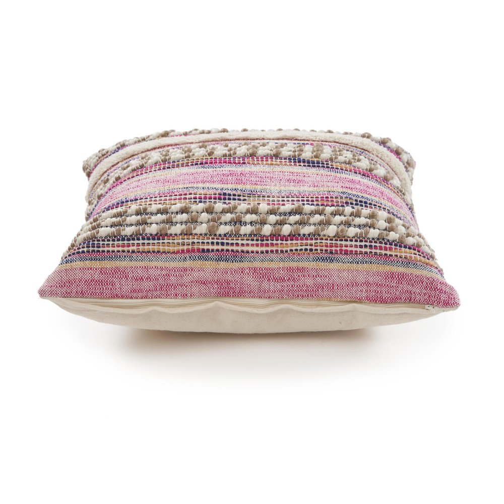18" Pink And Ivory Striped Cotton Blend Throw Pillow Cover with Texture — view 5