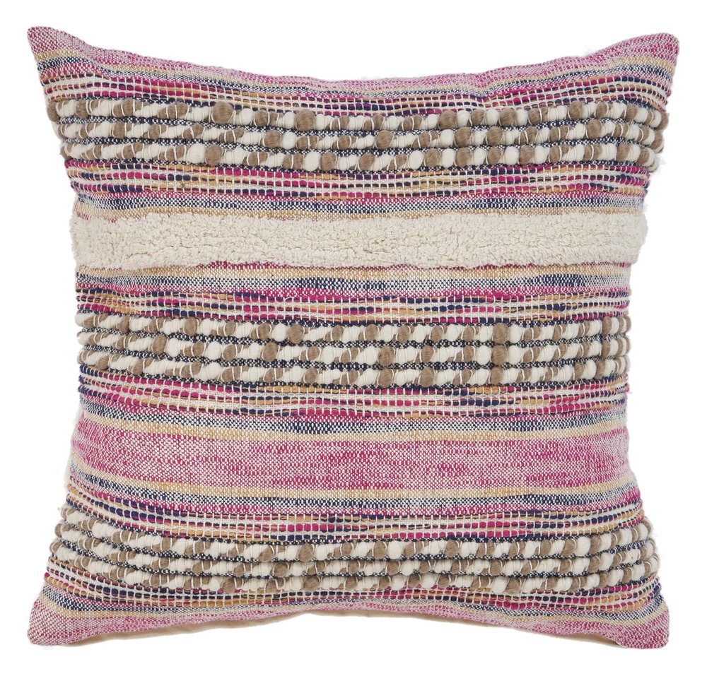 18" Pink And Ivory Striped Cotton Blend Throw Pillow Cover with Texture — view 9