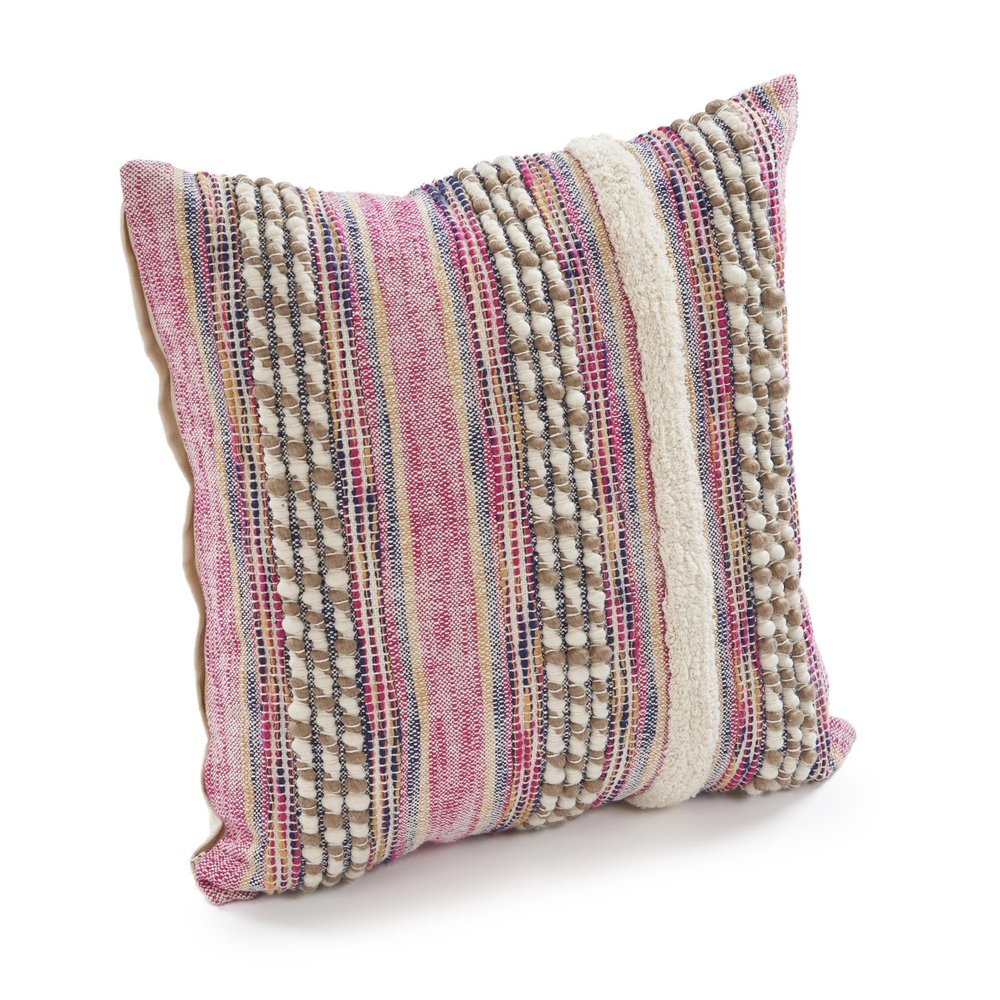 18" Pink And Ivory Striped Cotton Blend Throw Pillow Cover with Texture — view 10