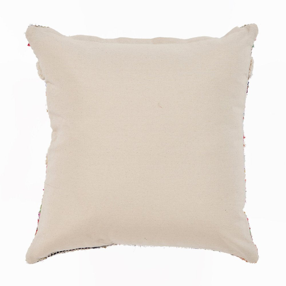 18" Cream Blue White And Yellow Diamond Cotton Throw Pillow Cover with Tufts — view 11