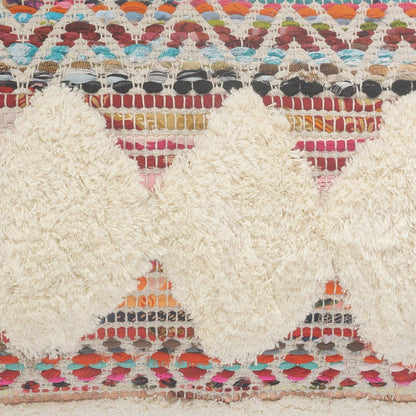 18" Cream Blue White And Yellow Diamond Cotton Throw Pillow Cover with Tufts