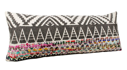 14" X 36" Charcoal Off White And Pink Lumbar Chevron Cotton Blend Throw Pillow Cover