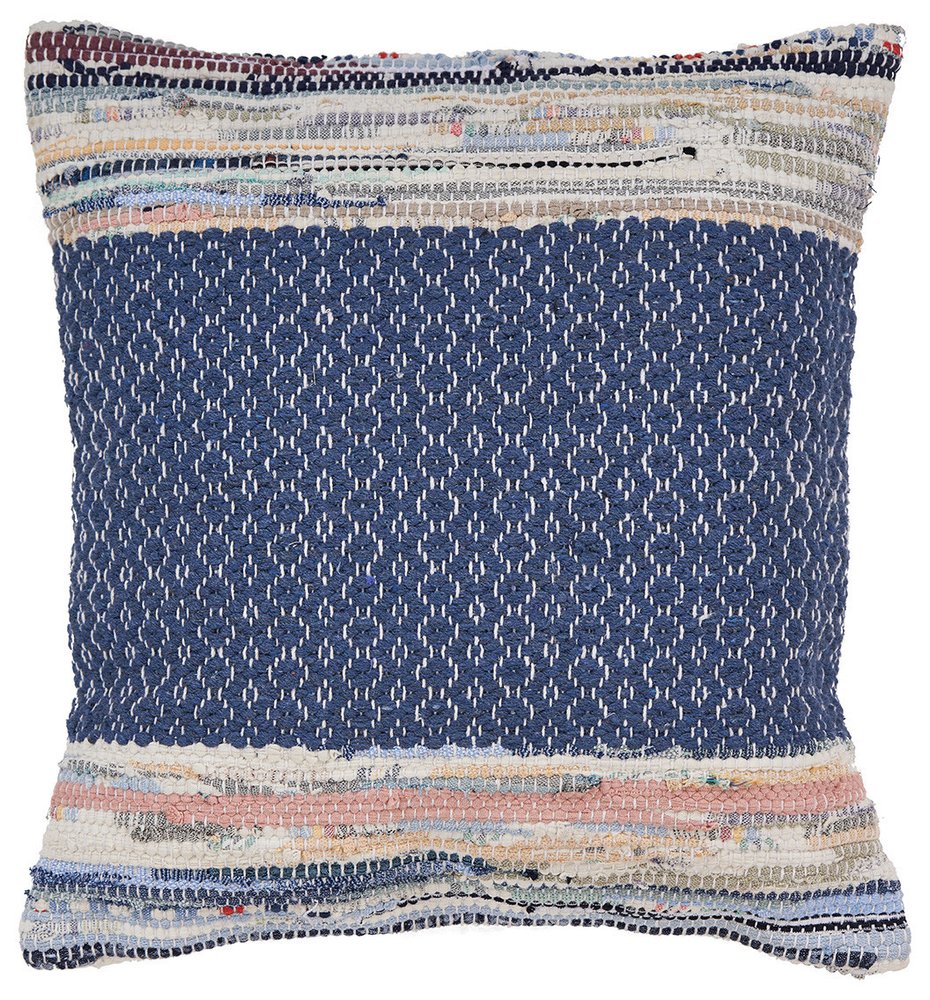 18" Blue Pink And White Geometric Cotton Blend Throw Pillow Cover — view 3