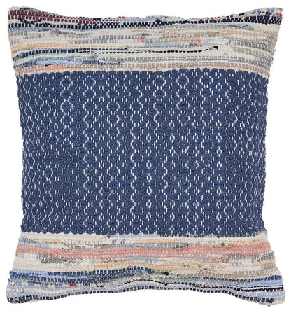 18" Blue Pink And White Geometric Cotton Blend Throw Pillow Cover