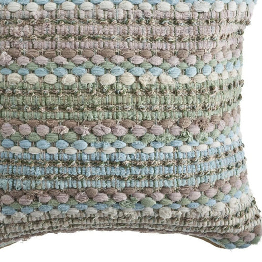18" Green And Blue Beach Striped Cotton Blend Throw Pillow Cover HomeRoots