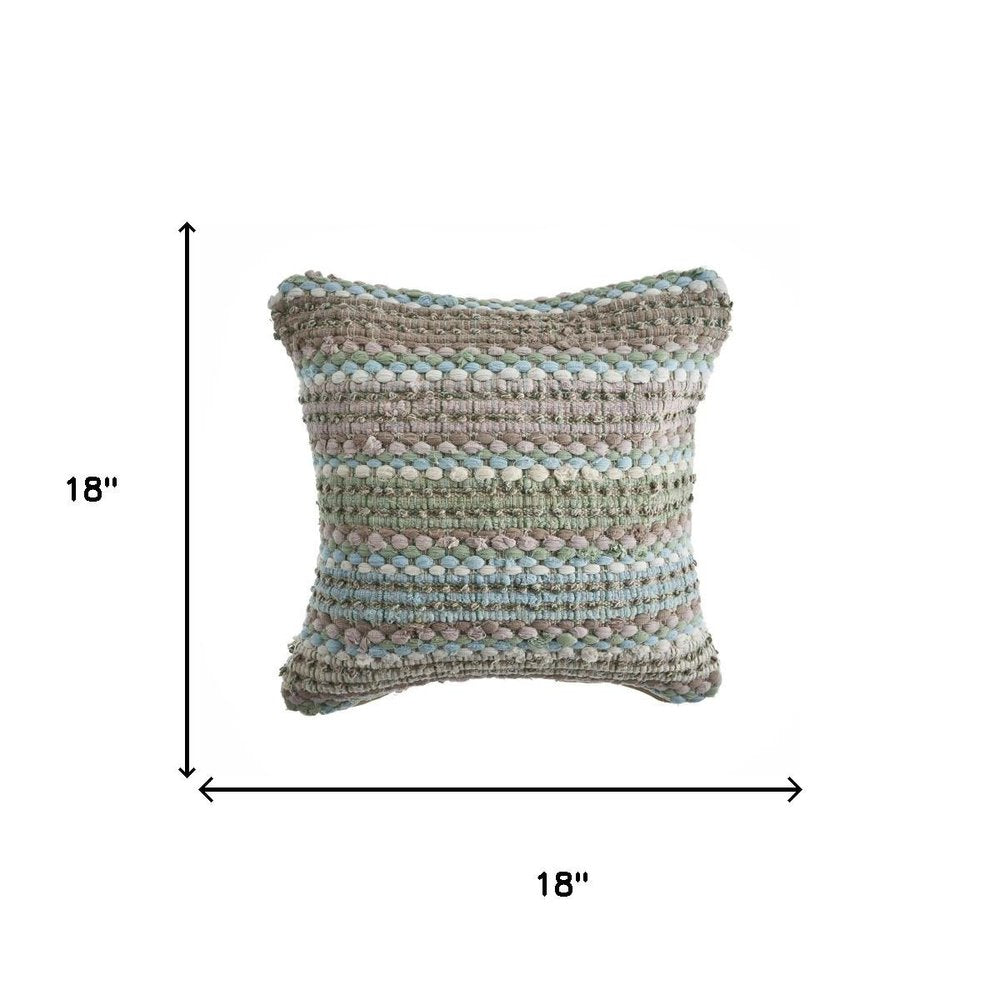 18" Green And Blue Beach Striped Cotton Blend Throw Pillow Cover HomeRoots