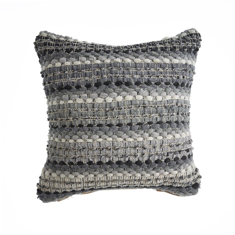 18" Black And Gray Beach Striped Cotton Blend Throw Pillow Cover — view 4