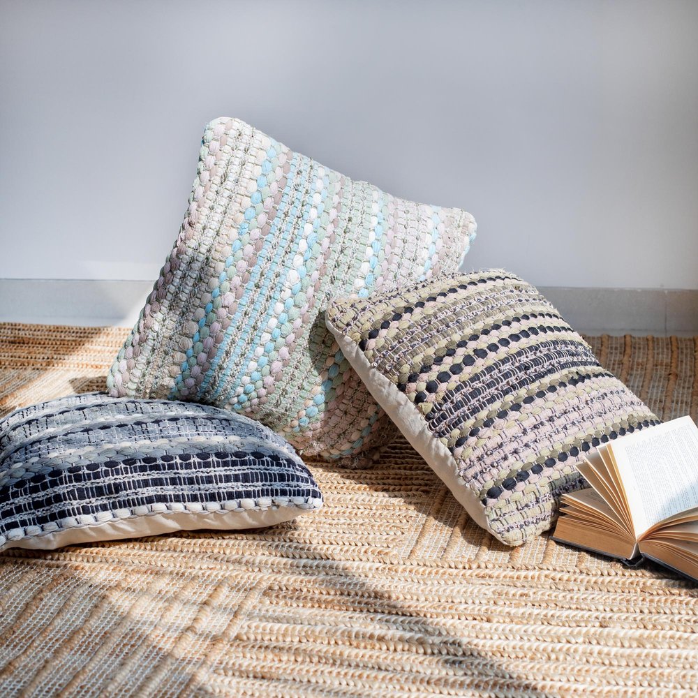18" Black And Gray Beach Striped Cotton Blend Throw Pillow Cover — view 8