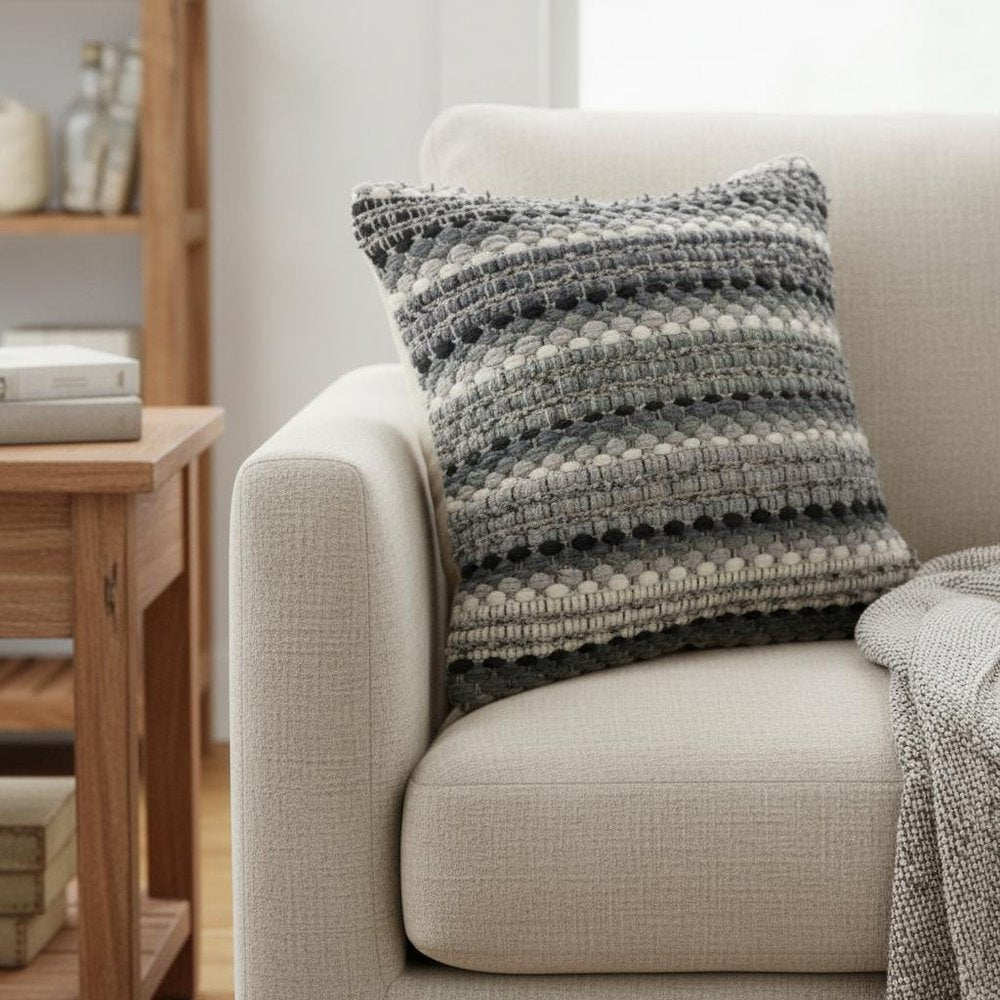 18" Black And Gray Beach Striped Cotton Blend Throw Pillow Cover — view 3