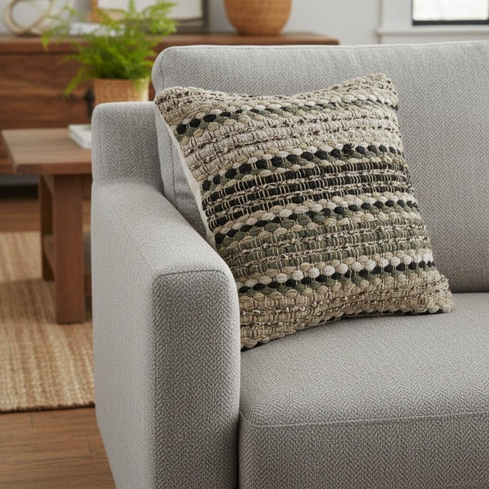 18" Beige And Brown Beach Striped Cotton Blend Throw Pillow Cover — view 2