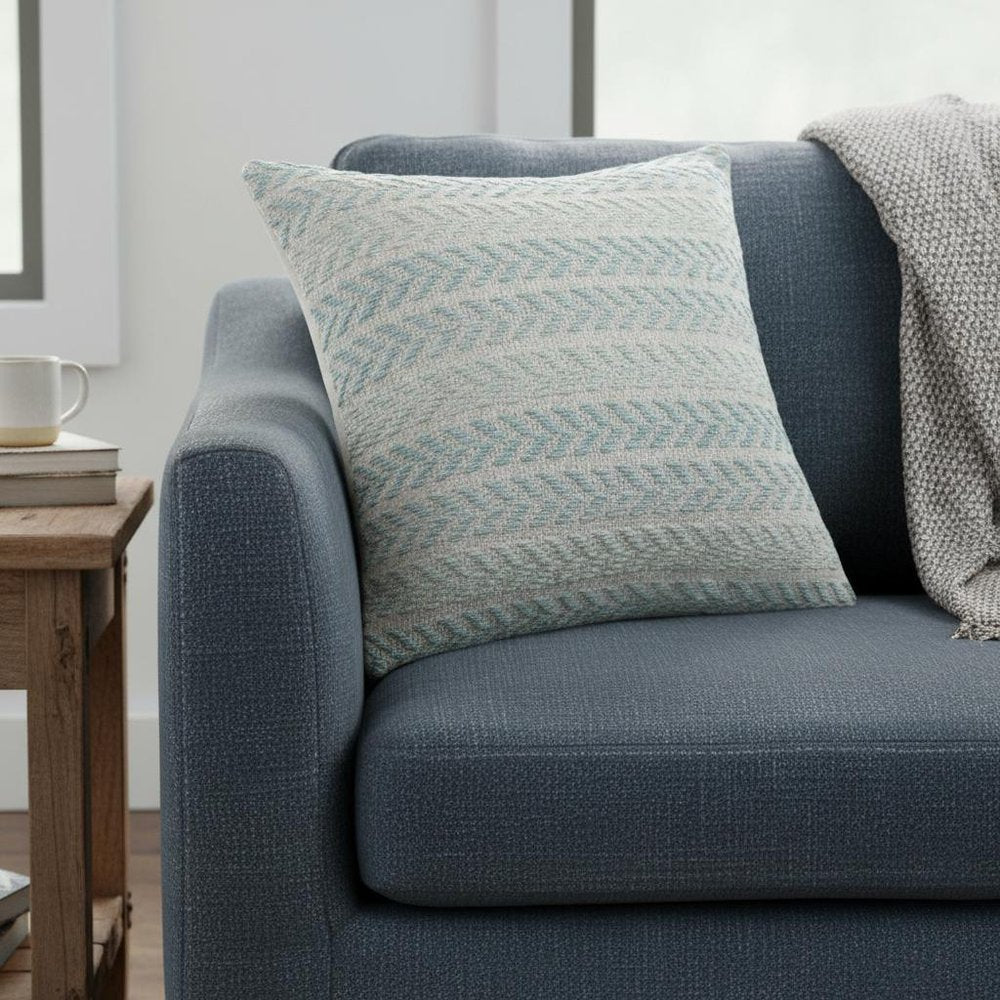 18" Blue And White Beach Chevron Cotton Throw Pillow Cover — view 3