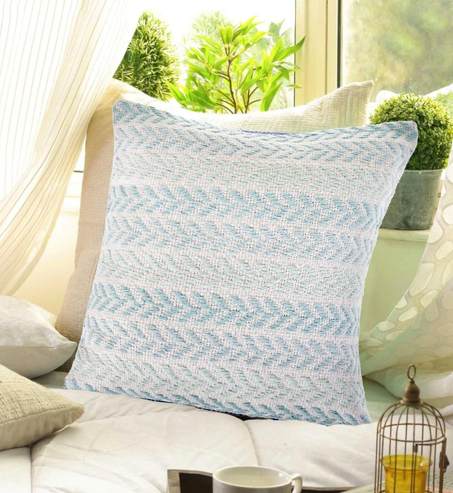 18" Blue And White Beach Chevron Cotton Throw Pillow Cover — view 9