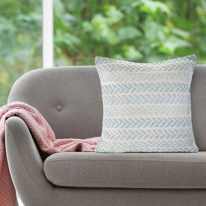 18" Blue And White Beach Chevron Cotton Throw Pillow Cover