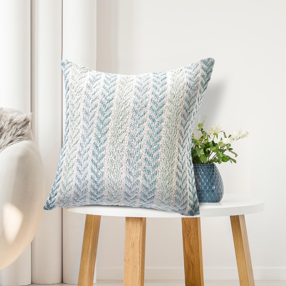 18" Blue And White Beach Chevron Cotton Throw Pillow Cover