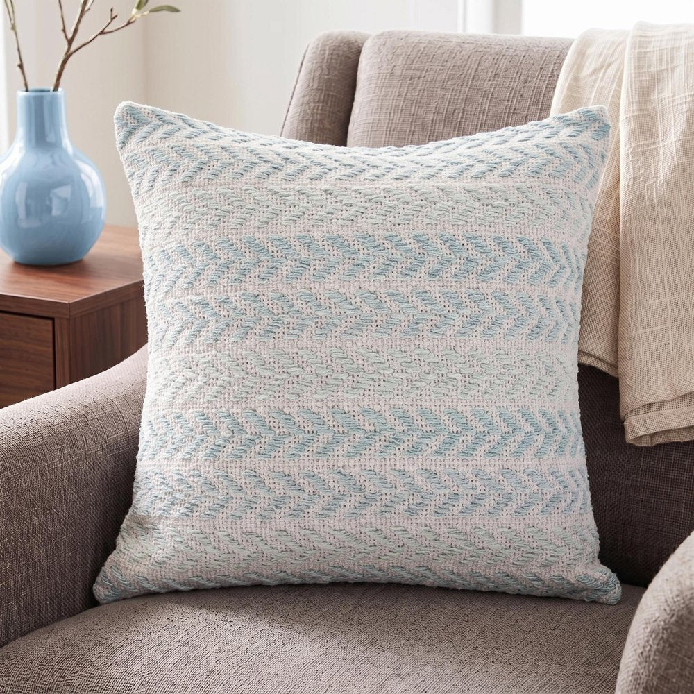 18" Blue And White Beach Chevron Cotton Throw Pillow Cover
