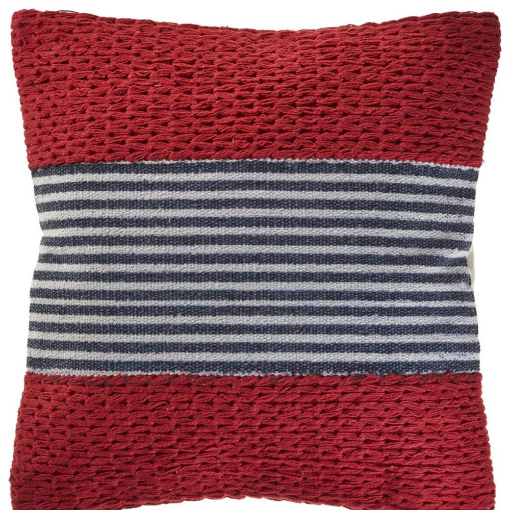 20" Red And Blue Striped Cotton Blend Throw Pillow Cover — view 6