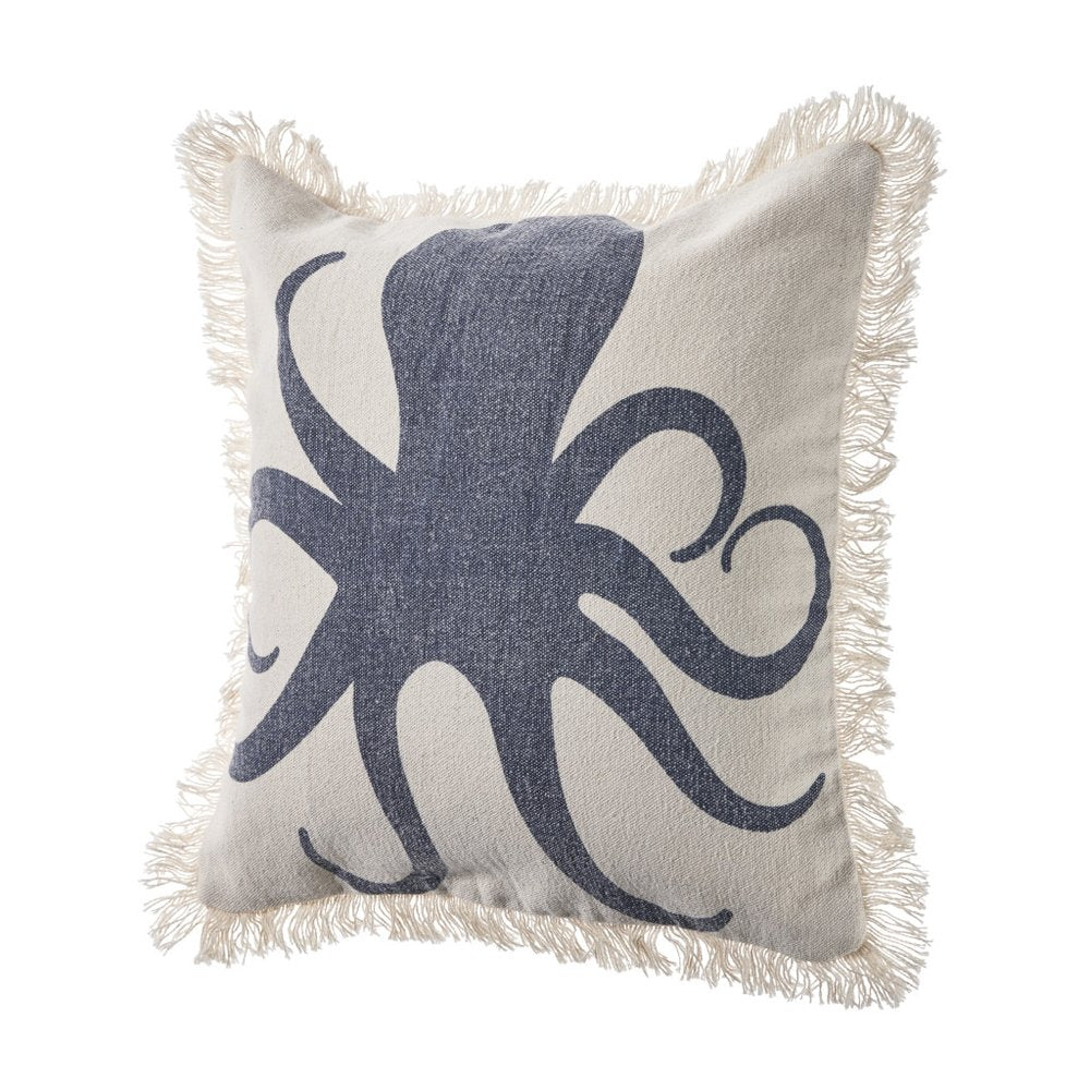18" Blue And White Beach Cotton Throw Pillow Cover — view 3
