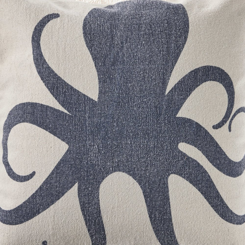 18" Blue And White Beach Cotton Throw Pillow Cover
