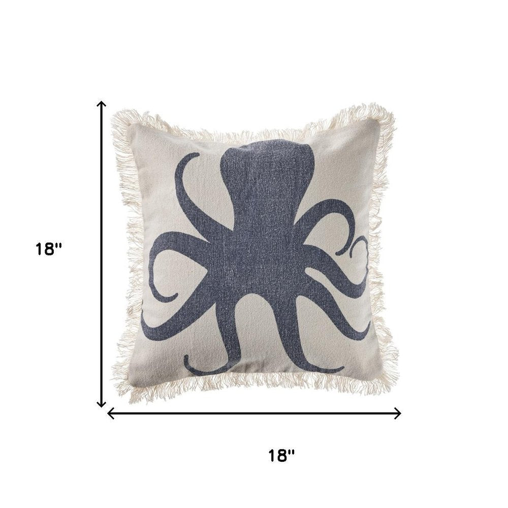 18" Blue And White Beach Cotton Throw Pillow Cover — view 6