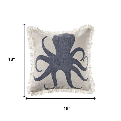 18" Blue And White Beach Cotton Throw Pillow Cover