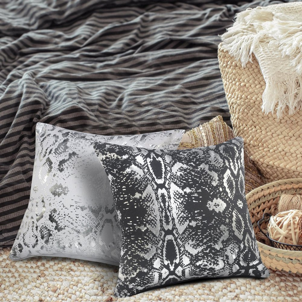 20" Black And Silver Beach Cotton Throw Pillow Cover — view 8
