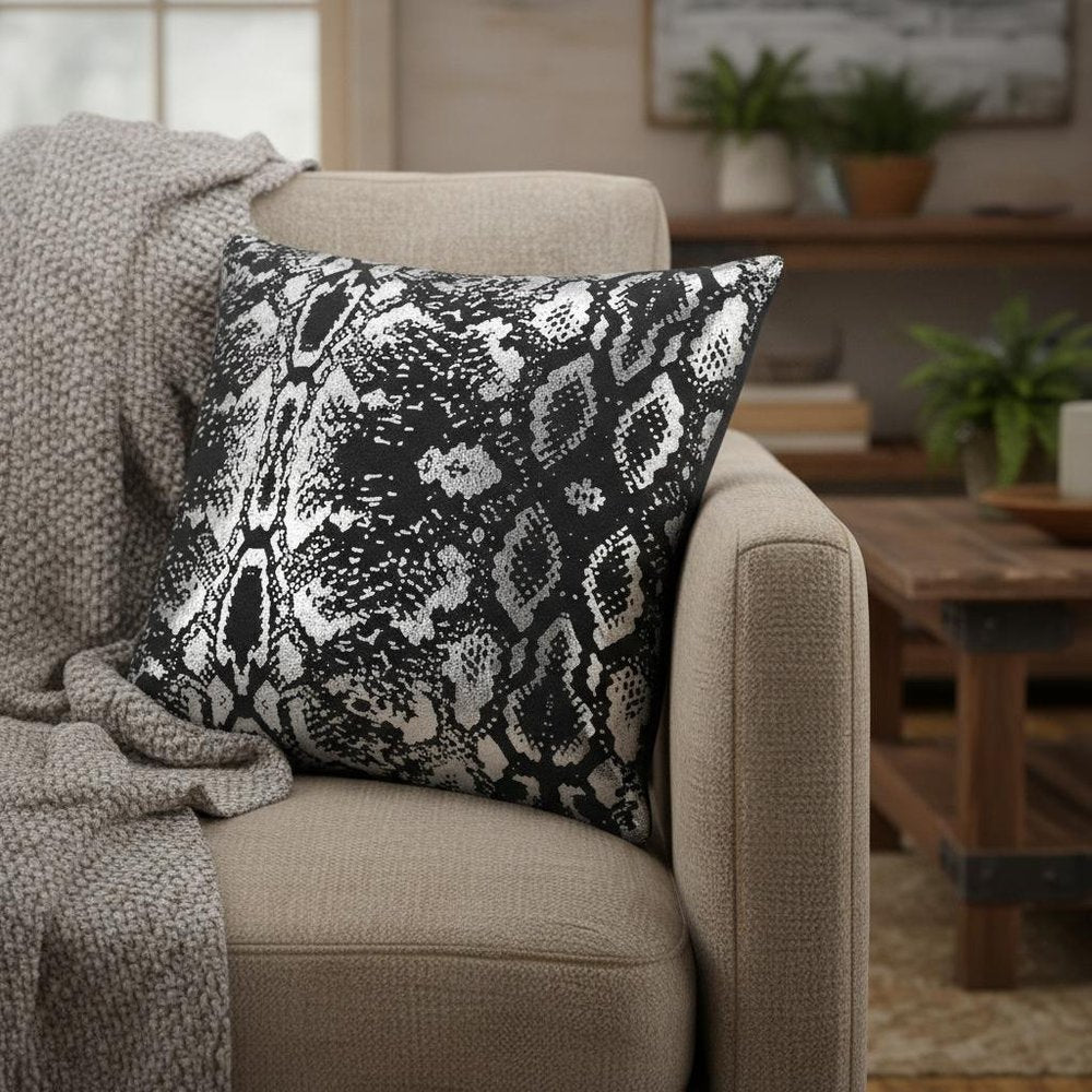 20" Black And Silver Beach Cotton Throw Pillow Cover — view 2