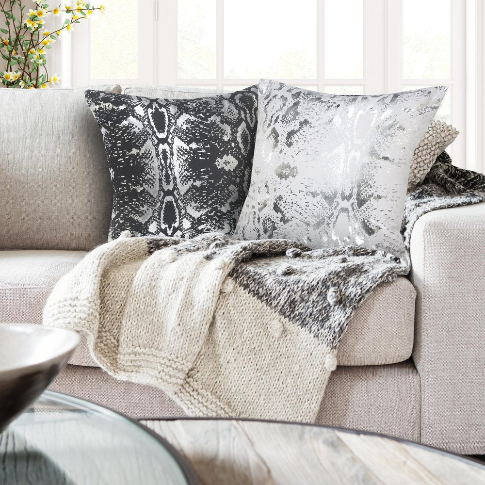 20" White And Silver Beach Cotton Throw Pillow Cover — view 9