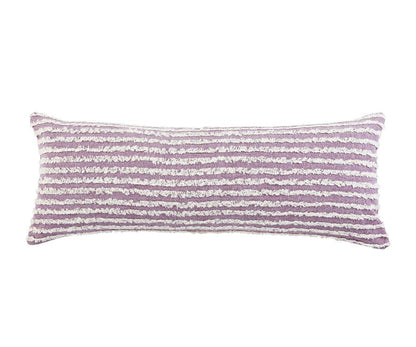 14" X 36" Lavender And Off White Lumbar Striped Cotton Throw Pillow Cover with Tufts
